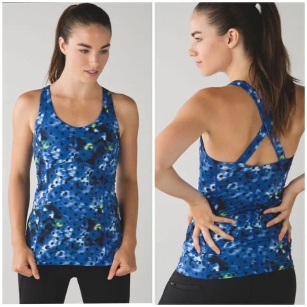 Lululemon Kanto Catch Me Tank Windy Blooms Polka Dot Blue Size 4